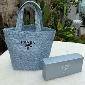 GWP PRADA STRAW TOTE BAG WITH BOX IN BLUE